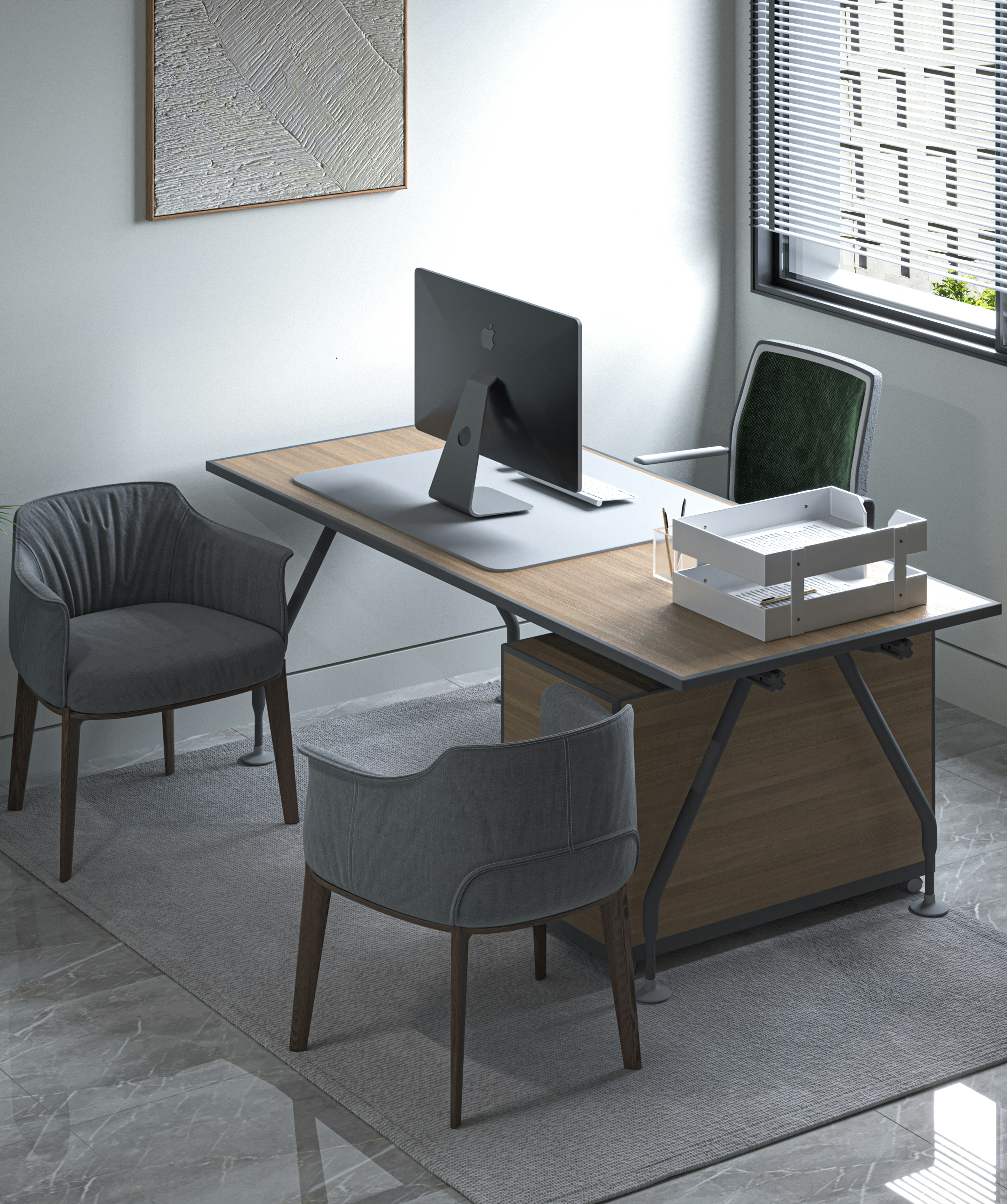 Reception area with custom desk